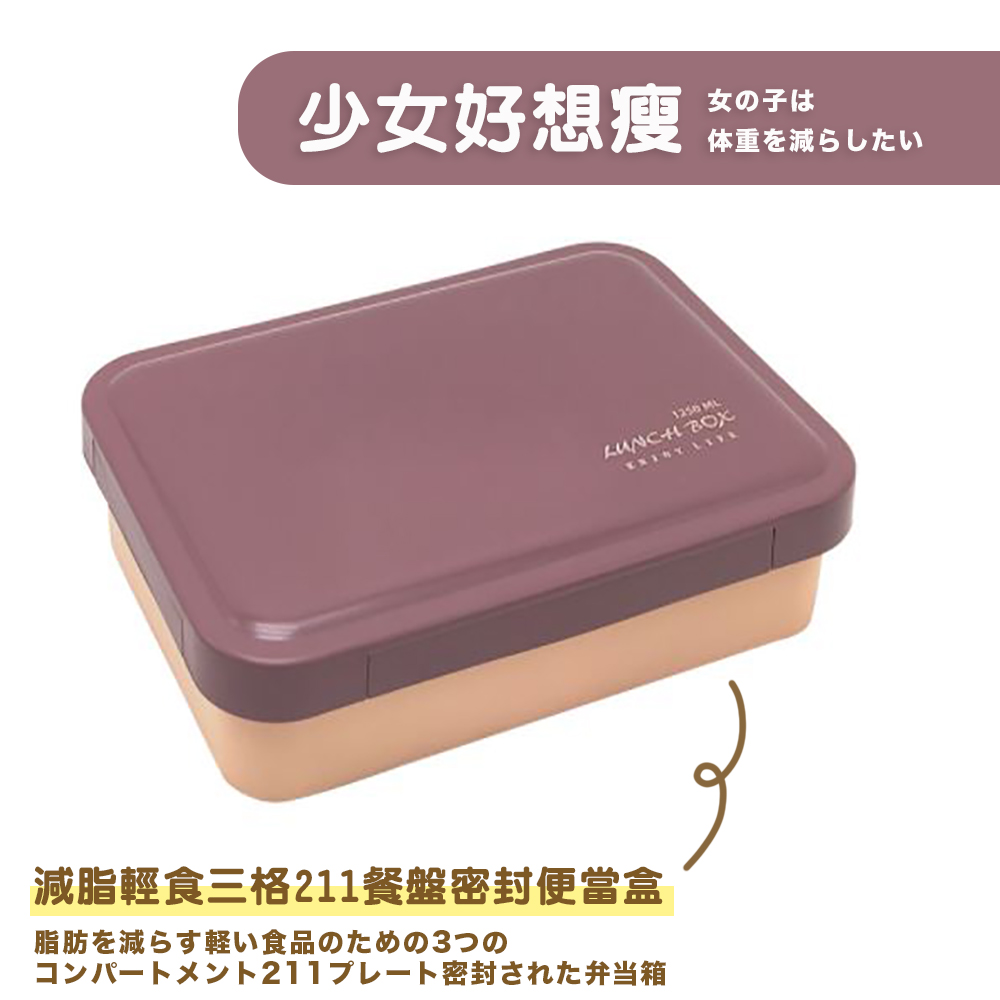 韓風創新設計超便攜飲食控管211 餐盤便當盒-1250ML