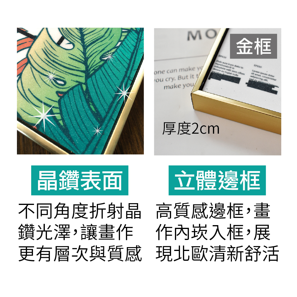 TROMSO北歐生活板畫有框畫 -19x29三幅一組晶鑽畫/綠葉粉紅動物海洋都會