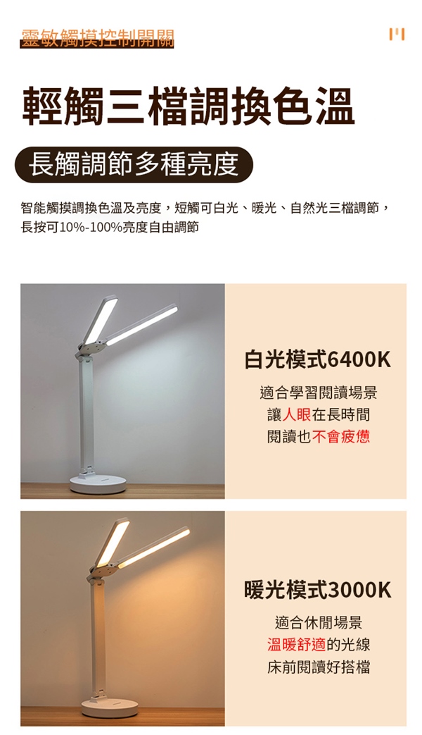 廣角可調光雙頭護眼檯燈