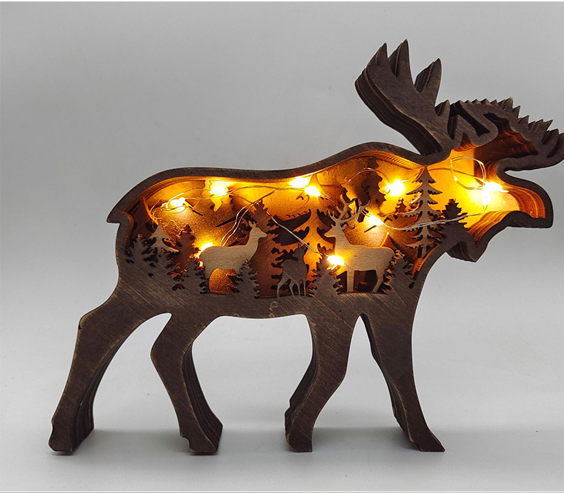 聖誕節擺件擺飾 木質復古風個性擺飾麋鹿棕熊燈飾  北歐森林動物飾品 居家裝飾 節