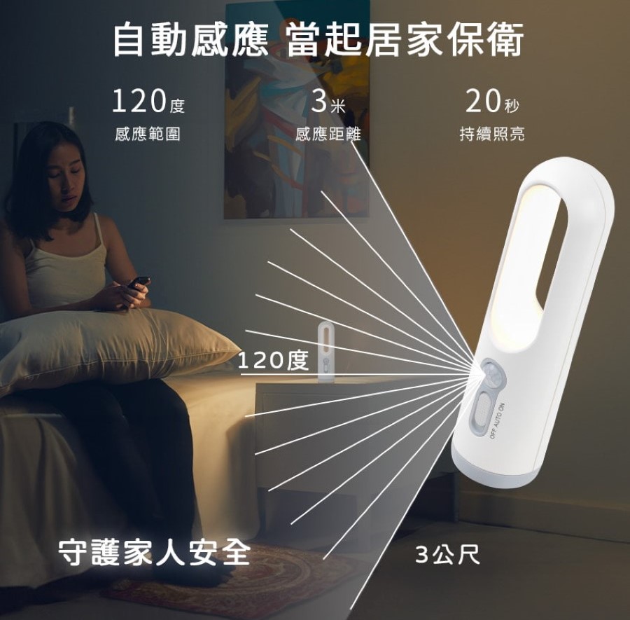 【INTOPIC】充電式 二合一手電筒人體感應夜燈(GW-SL-003)