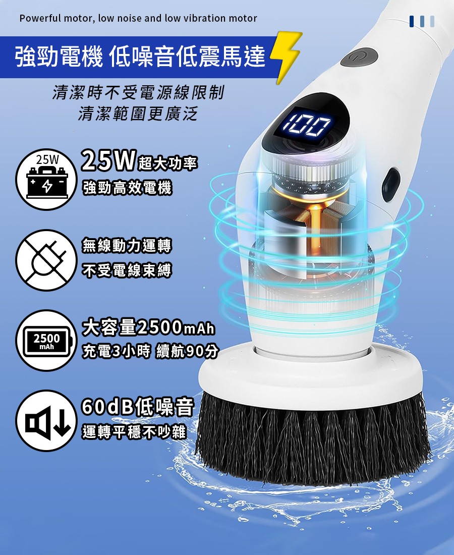 八合一 多功能電動清潔刷 無線 液晶面板 IPX6防水