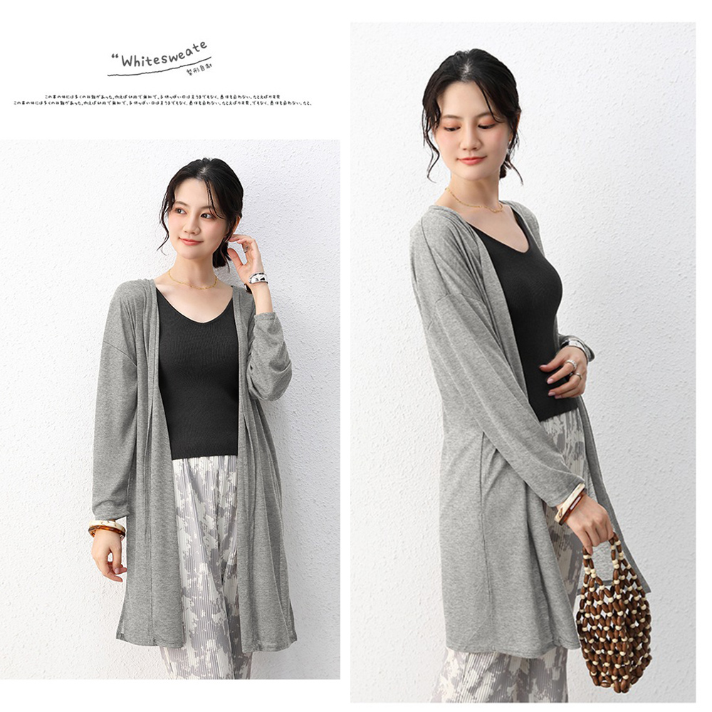 韓系透氣棉長版飄逸開衩薄款防曬外套 罩衫 4色任選