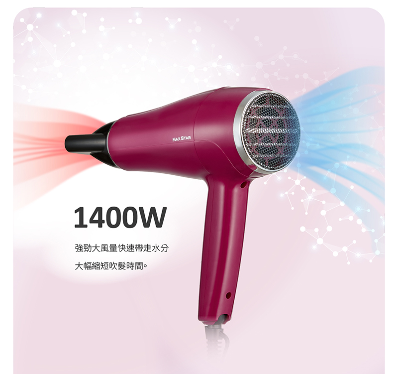 【太星電工】MAX STAR 負離子沙龍吹風機1400W 莓果紅 HNB1400