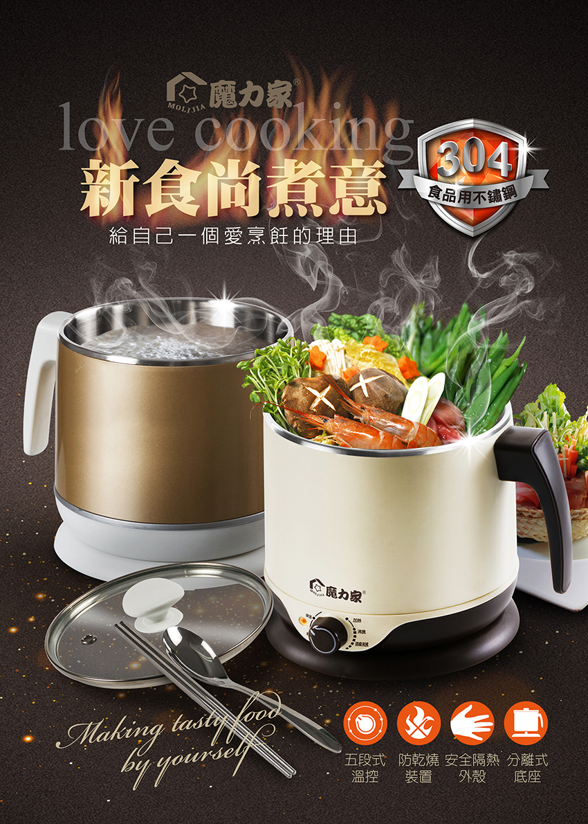 【MOLIJIA 魔力家】即食行熱-雙層防燙快煮美食鍋 一番神器超值組(料理鍋/