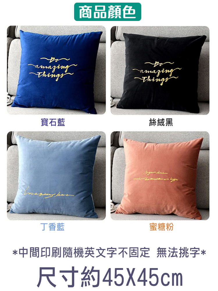 北歐絲絨刺繡印花抱枕