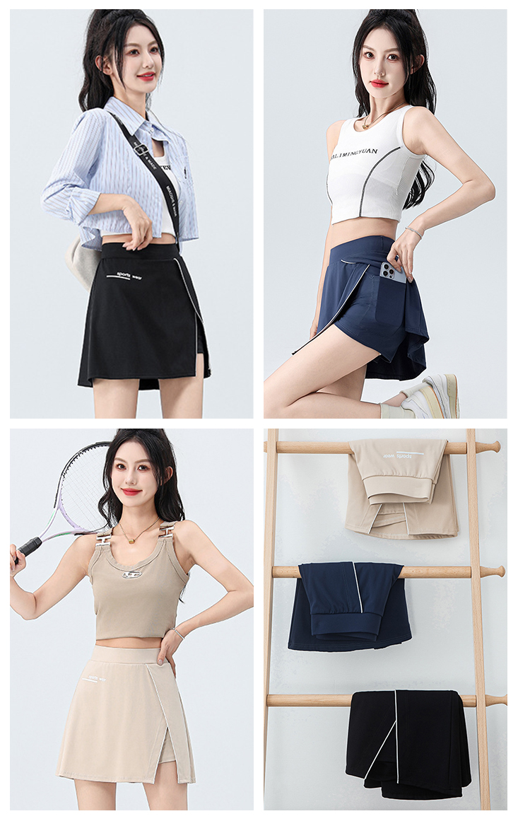 假兩件高腰高彈力防走光口袋款運動A字短褲裙 2款任選 L-2XL