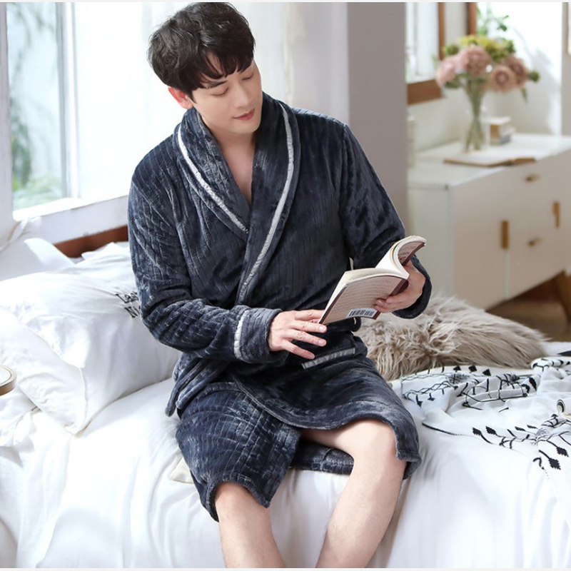 秋冬典雅配色加厚情侶款法蘭絨睡袍套組 浴袍