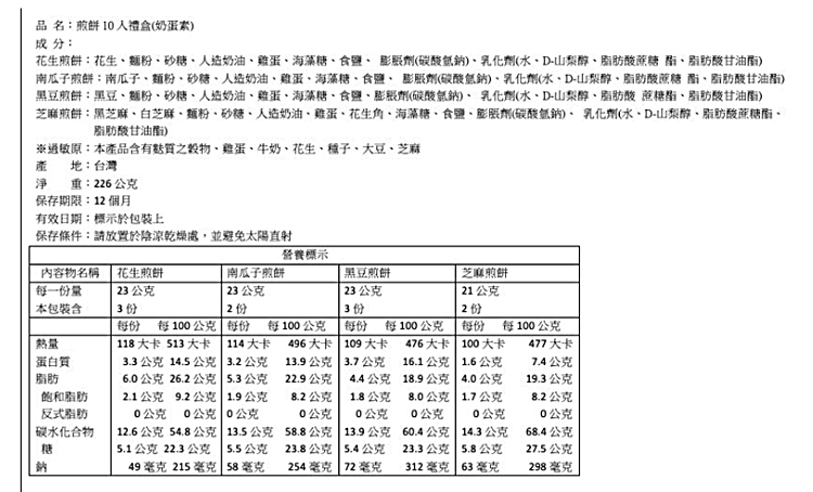 【華珍食品】福爾摩沙手燒煎餅禮盒 堅果含量超過30％