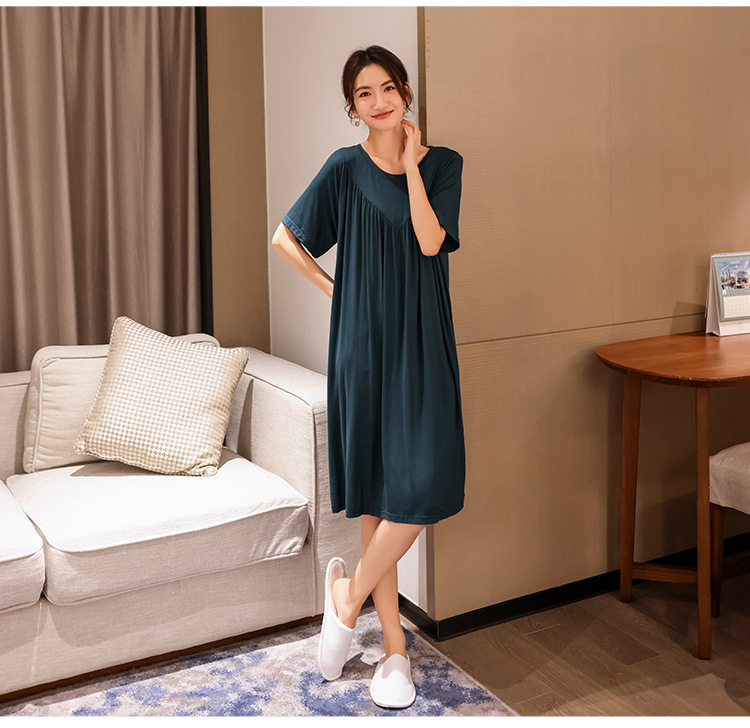 涼感寬鬆百褶A字莫代爾連衣裙 洋裝 5色 休閒穿搭