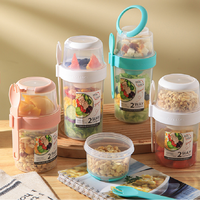 雙層沙拉杯附餐具醬料盒