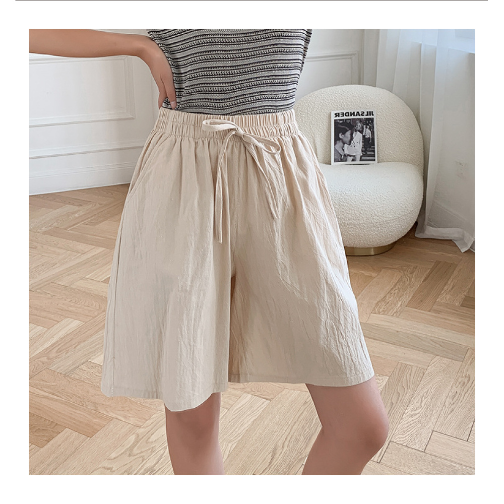 韓系透氣舒適寬鬆棉麻短褲 鬆緊腰設計 L-2XL 5色任選