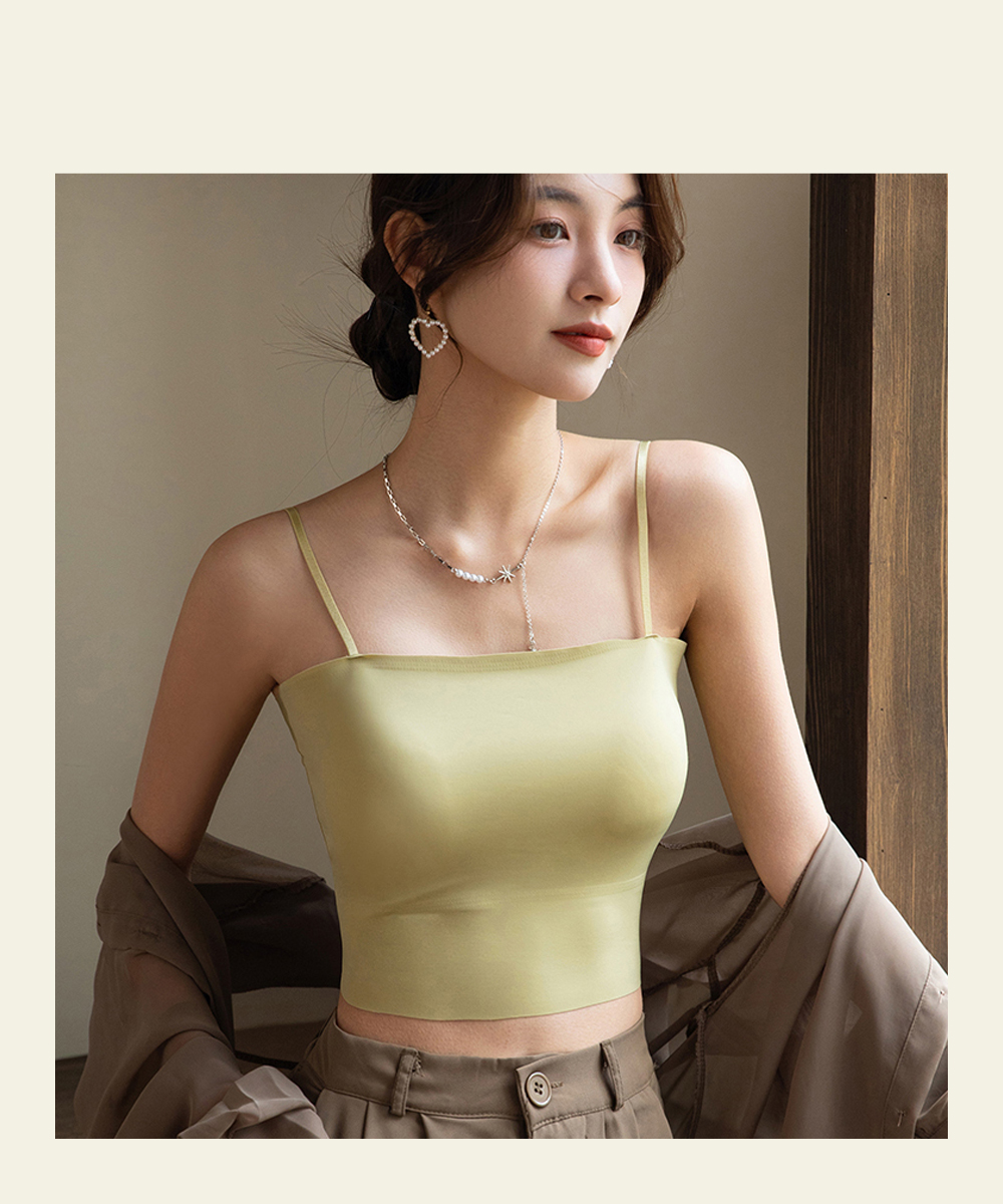 輕運動冰絲空氣杯親膚吊帶罩杯背心 無痕背心 免穿BRA背心 M/L 4色 涼感