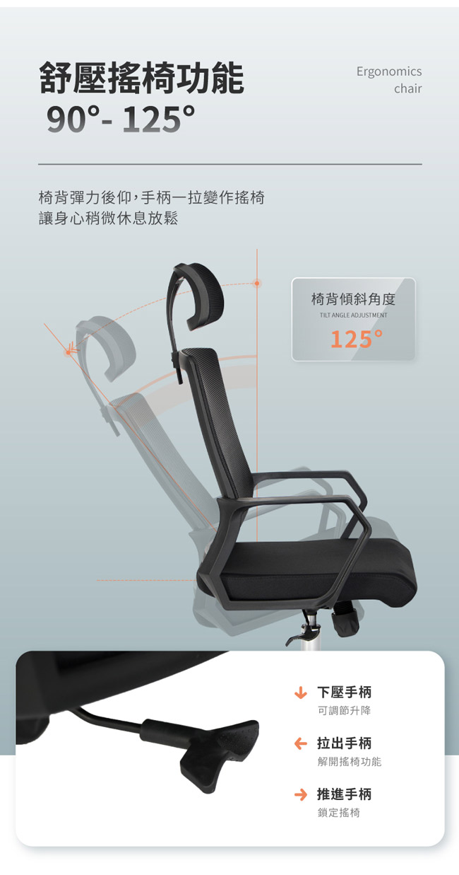 S型工學曲線托腰透氣辦公電腦椅/辦公椅/滑輪椅/椅子