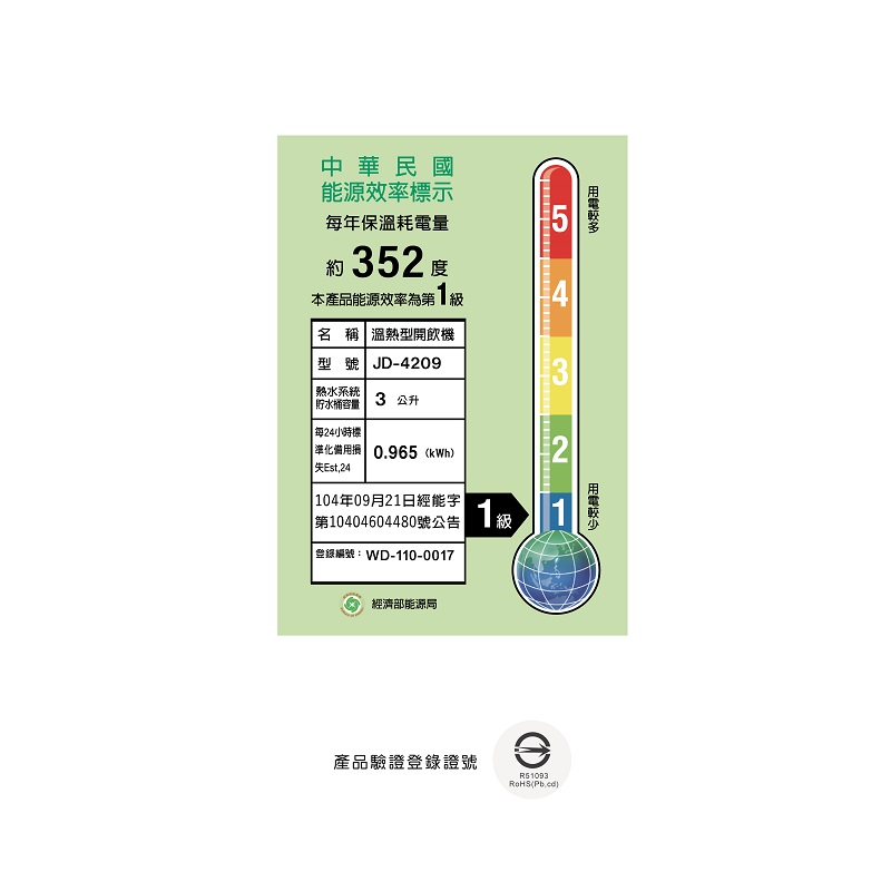 【晶工牌】光控智慧溫熱開飲機JD-4209(能源效率1級)