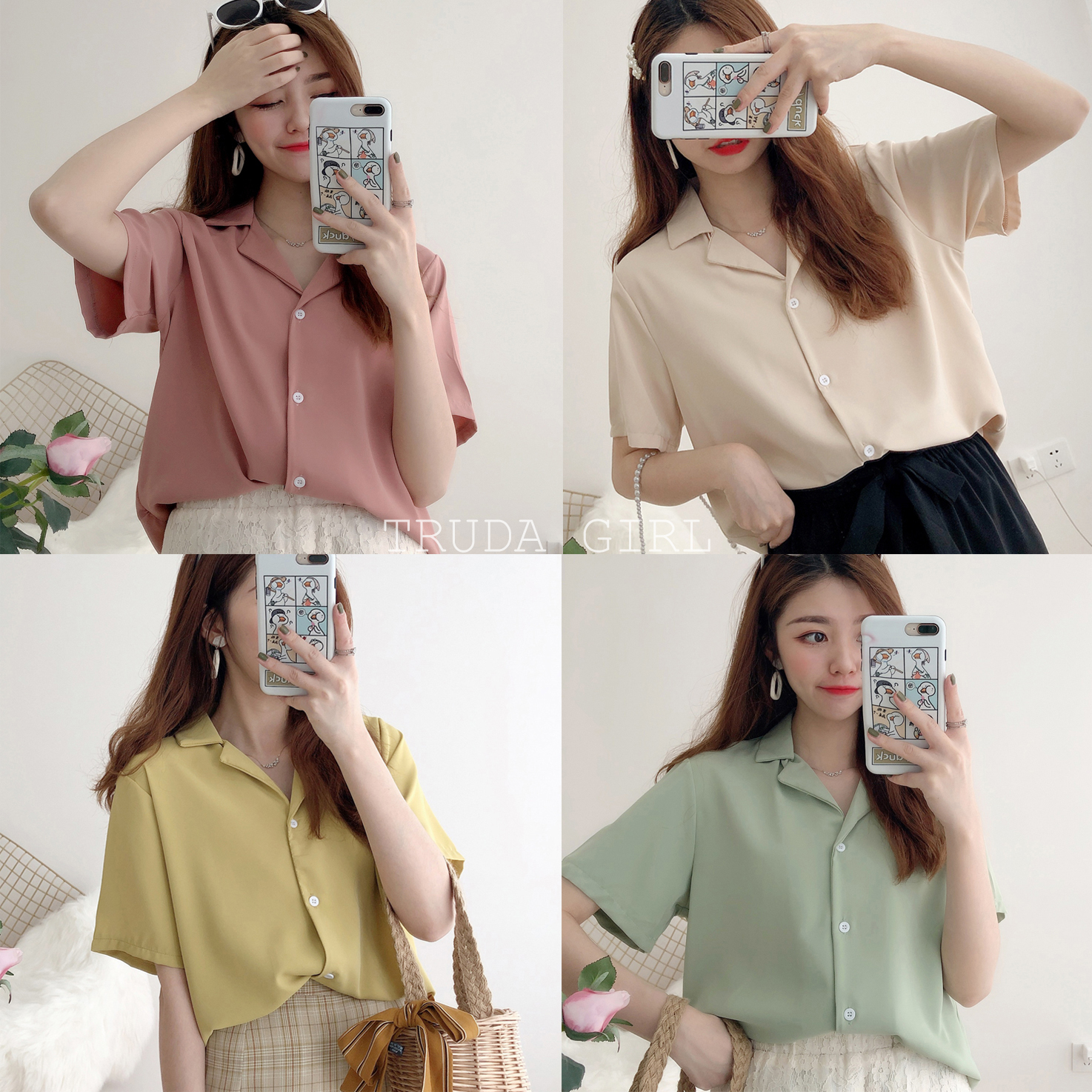 韓色系13色雪紡西裝領短袖襯衫 雪紡襯衫 雪紡上衣