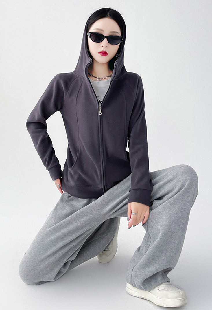 韓系休閒風加厚連帽外套X-2XL(黑／灰／杏／粉) 帽T 厚外套 運動外套 保暖