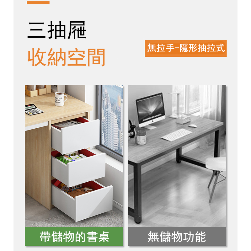 【E家工廠】大桌面抽屜收納電腦桌(橡木色+白)