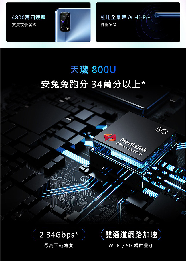 realme 7 8G/128G 6.5 吋天璣800U大電量輕旗艦5G智慧手機