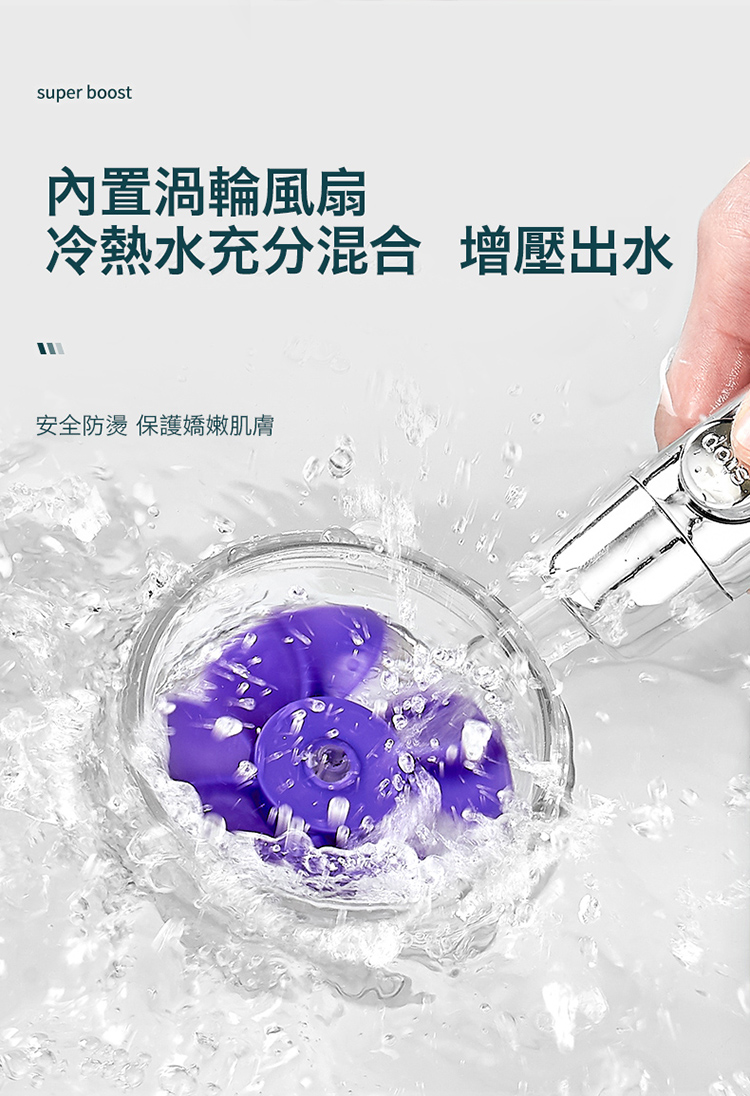 一鍵止水漩渦增壓過濾蓮蓬頭 360度旋轉設計