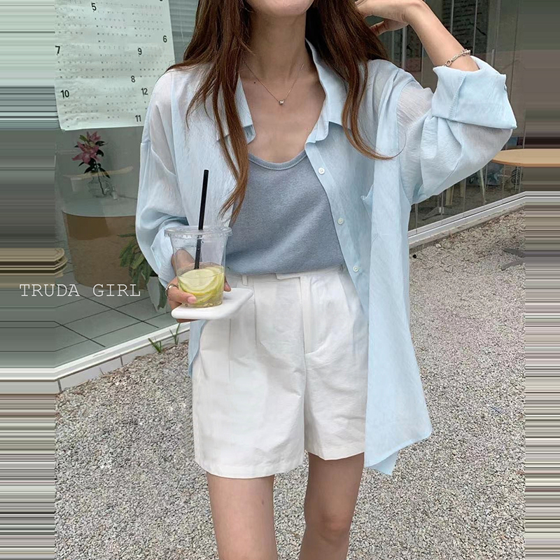 韓系清新透氣輕薄襯衫背心兩件式套裝 9色 春夏百搭款