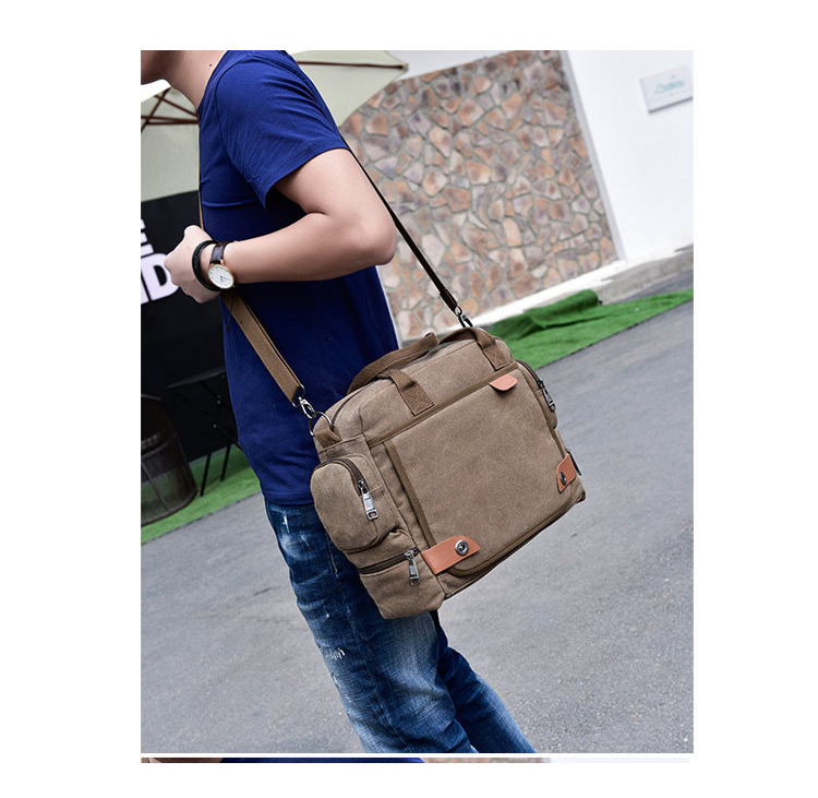 大容量經典抗刮耐磨復古帆布包 斜背包 肩背包3色 多格層大空間 多種背法