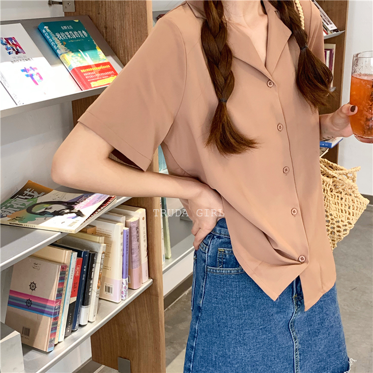 11色絕美版型西裝領寬鬆短袖襯衫 多色任選 修身百搭