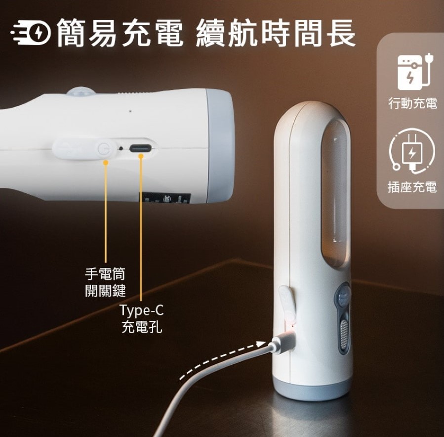 【INTOPIC】充電式 二合一手電筒人體感應夜燈(GW-SL-003)