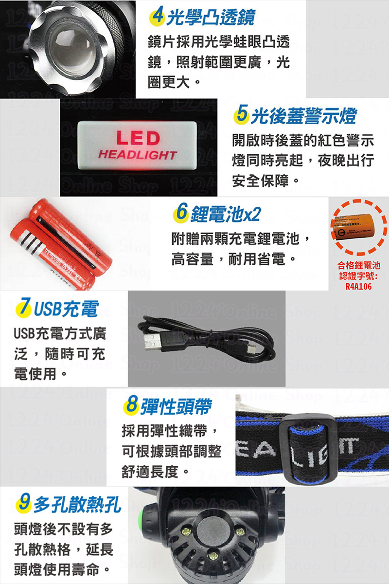 最新一代爆亮感應頭燈 USB充電 (送18650電池)