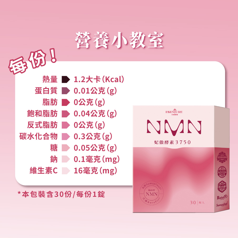 【大漢酵素】NMN妃傲酵素3750(30錠/盒) 穀胱甘肽 維生素C 蔬果酵素