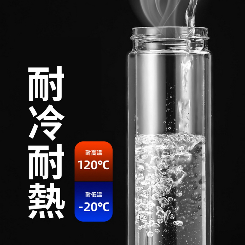 耐高溫一鍵開蓋雙層玻璃隔熱茶水分離杯