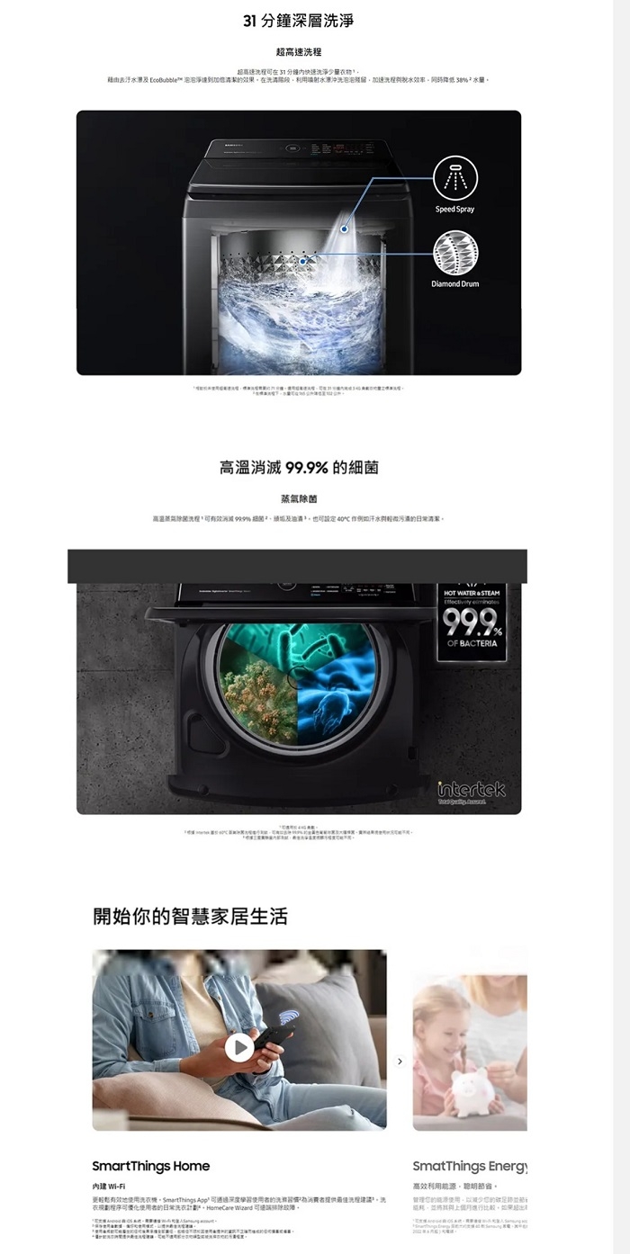 16公斤噴射雙潔淨直立式洗衣機 含拆箱定位 WA16CG6886BV