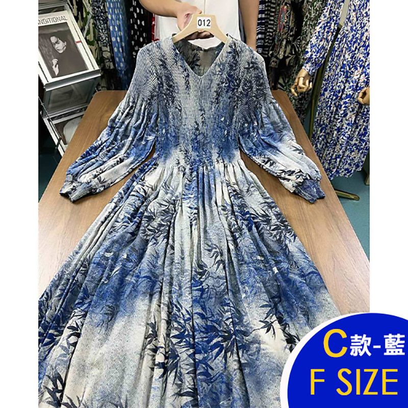 韓國新款長袖三宅風壓褶洋裝 多款任選 