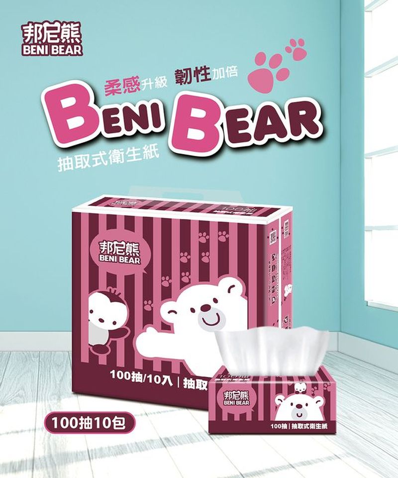 【BeniBear 邦尼熊】復古酒紅條紋抽取式衛生紙100抽