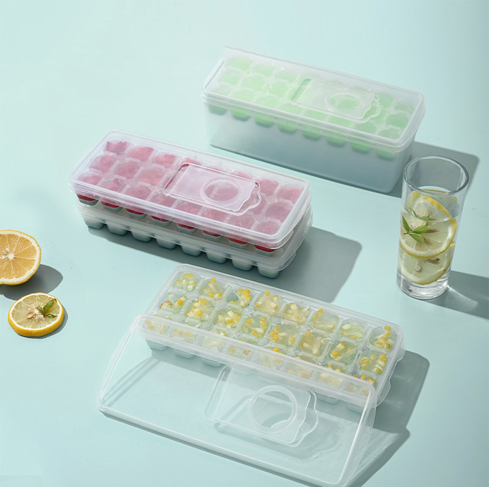 防噴濺安心加水製冰盒24格(單顆可取 夏天必備 懶人製冰盒 北歐藍/櫻花粉 )
