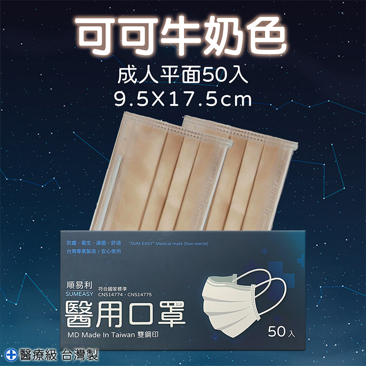 【順易利】成人平面醫療口罩(50片/盒)  