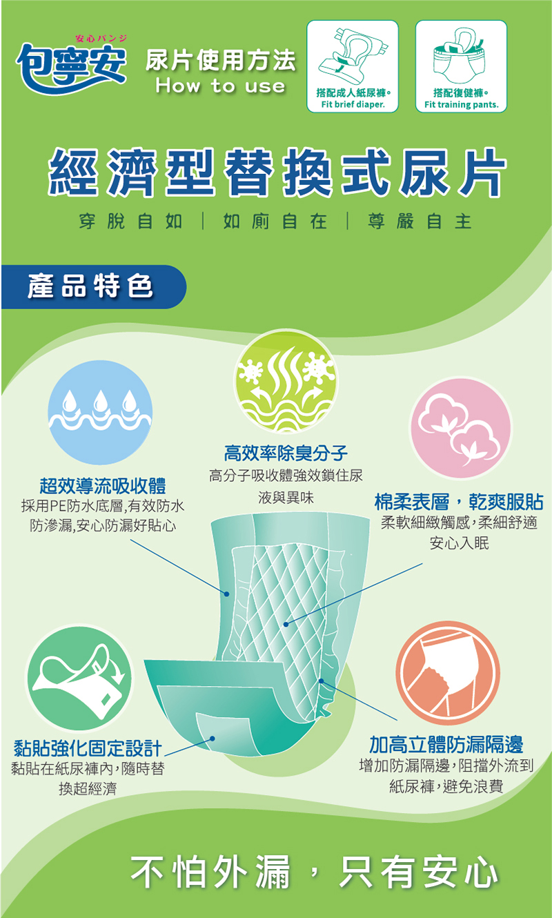【包寧安】替換式成人紙尿褲22X50CM 經濟/日用/夜用 尿片 純水濕巾