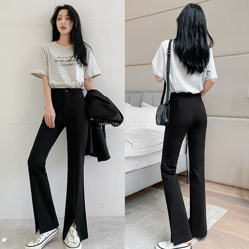 S-2XL全新美型修身西裝材質顯瘦微喇叭褲 休閒褲 西裝褲 