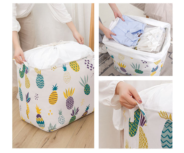 可折疊超大容量洗衣籃衣物被袋收納袋 手提束口設計 粉芭蕉、菠蘿、水草、麋鹿森林