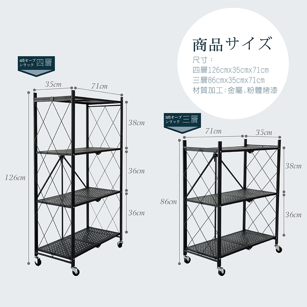 【MAMORU】工業風極簡四層摺疊置物架(免組裝/附滾輪/收納架/展示架/層架)