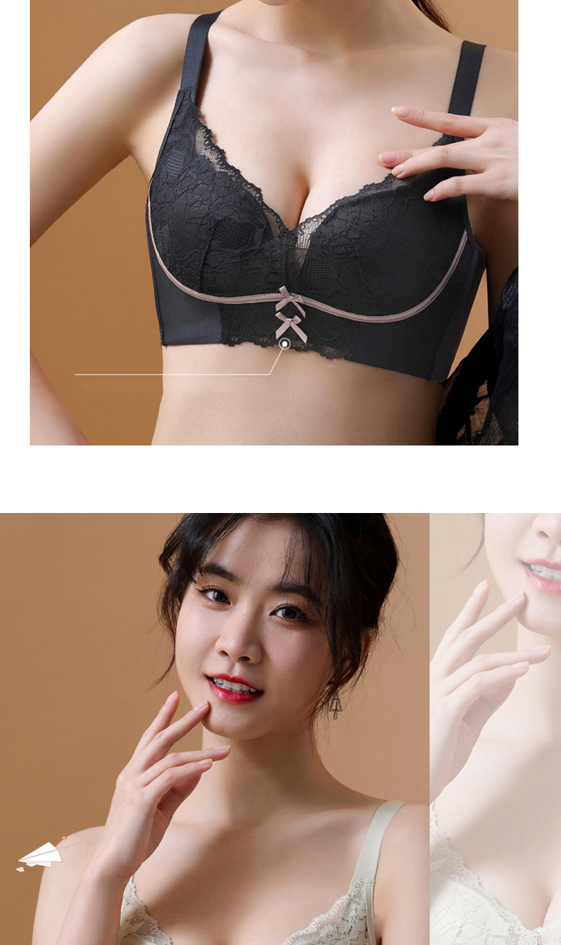 集中托高親膚壓花蕾絲無鋼圈內衣 M-2XL 4色