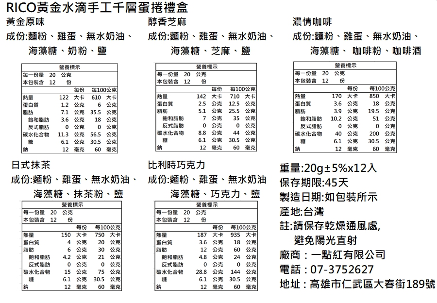 【RICO】迎春納福-黃金水滴千層蛋捲春節限定禮盒x4盒(綜合蛋捲/年節禮盒)
