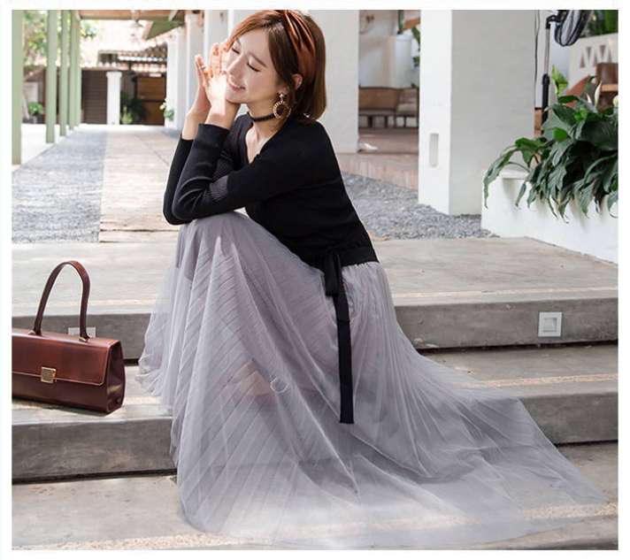 高腰顯瘦A字網紗甜美春夏唯美浪漫長裙 黑/杏/灰色任選