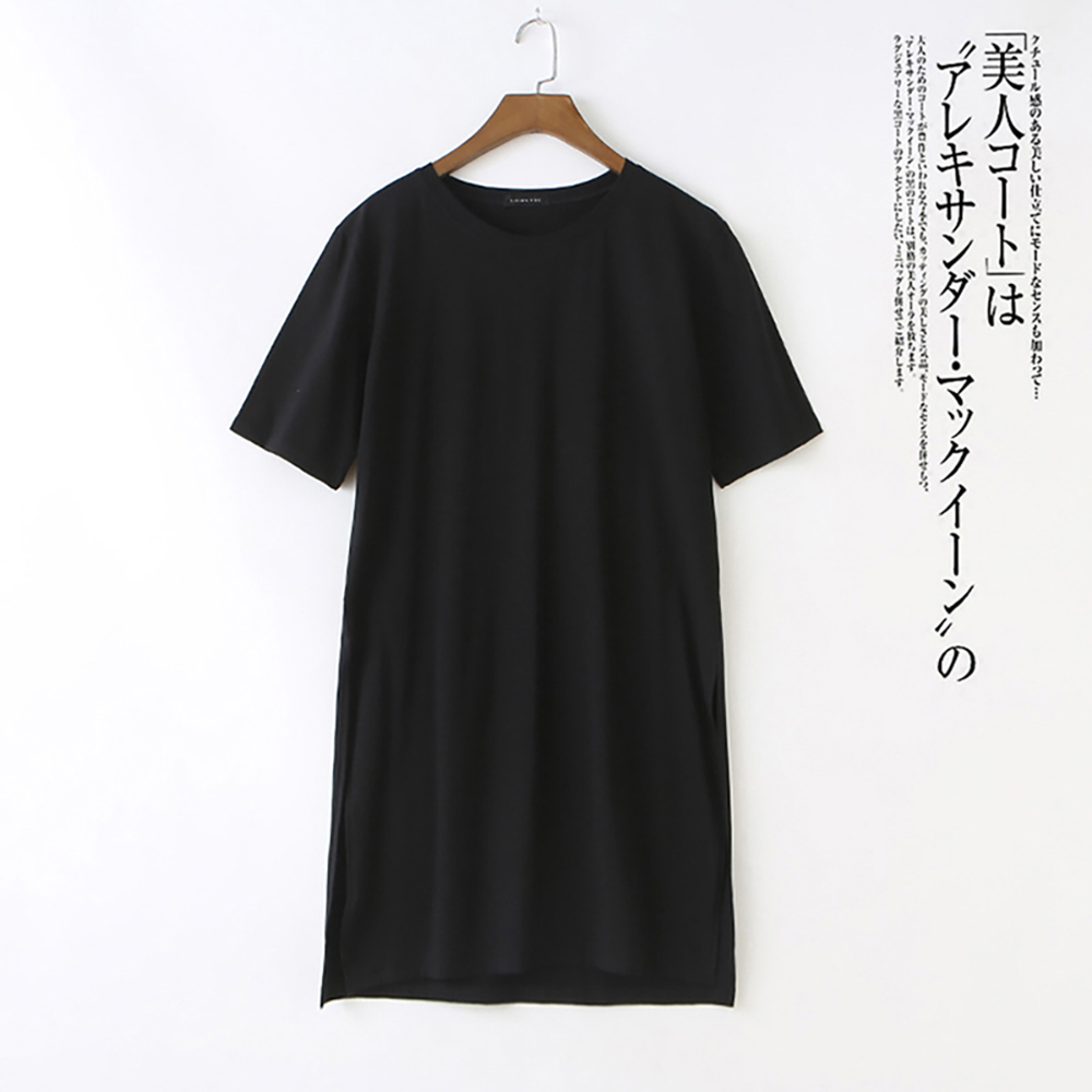 寬鬆圓領舒適棉質百搭開衩長版上衣 涼感修身顯瘦 2色任選