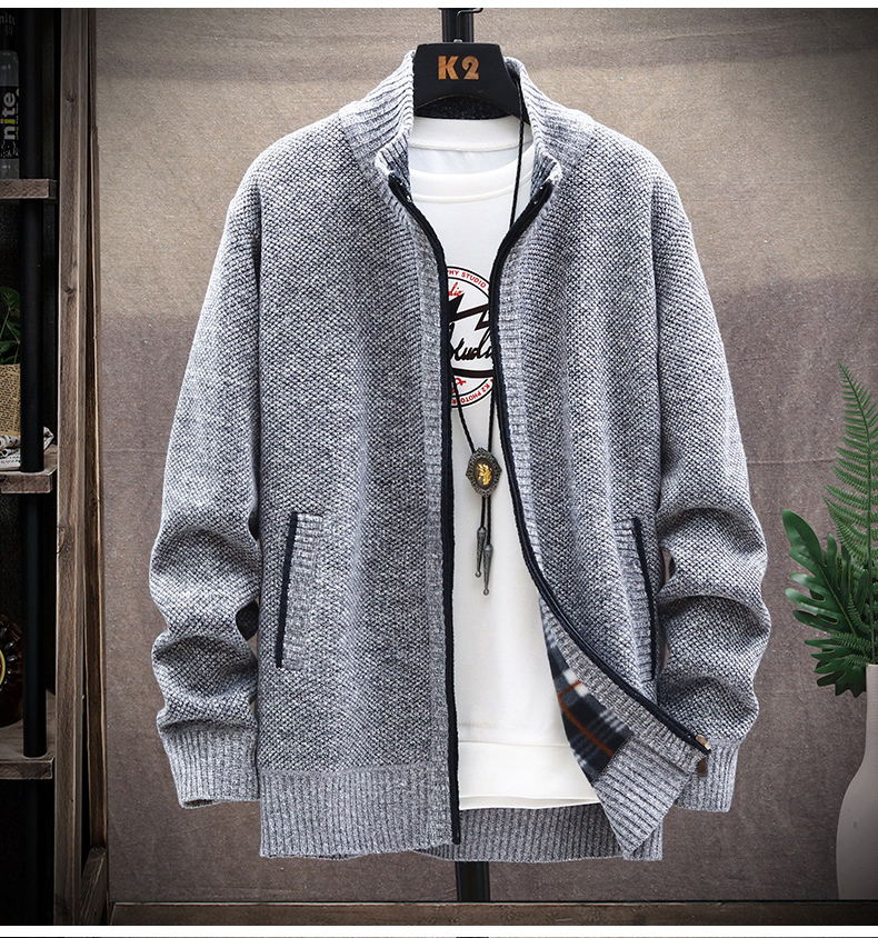 男士加絨加厚大碼立領毛衣外套 XL/3XL