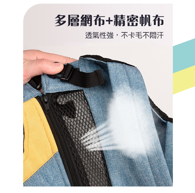 彈性鬆緊設計外出寵物網布牛仔雙肩包