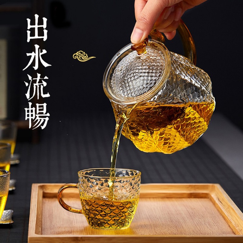 龍鱗錘紋工藝品茗茶水分離泡茶壺/玲瓏玻璃壺（花茶 沖茶）