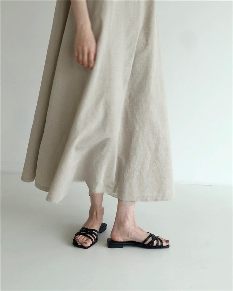 韓系修身顯瘦涼感簡約棉麻洋裝 棉麻連身裙 連衣裙 3色  
