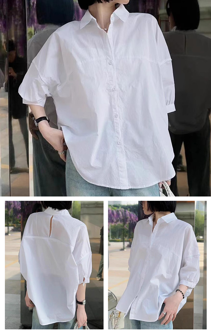 韓系時尚七分袖寬鬆修身顯瘦休閒襯衫 M-3XL 