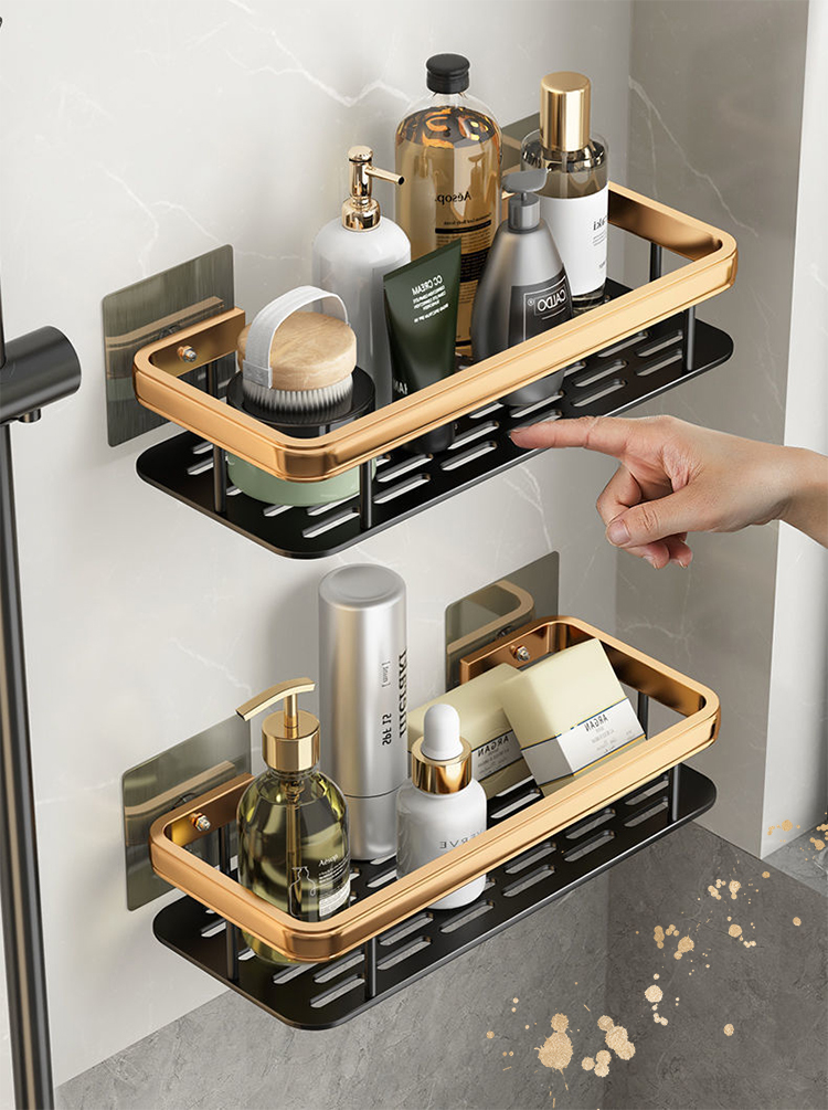 輕奢香檳金無痕浴室置物架